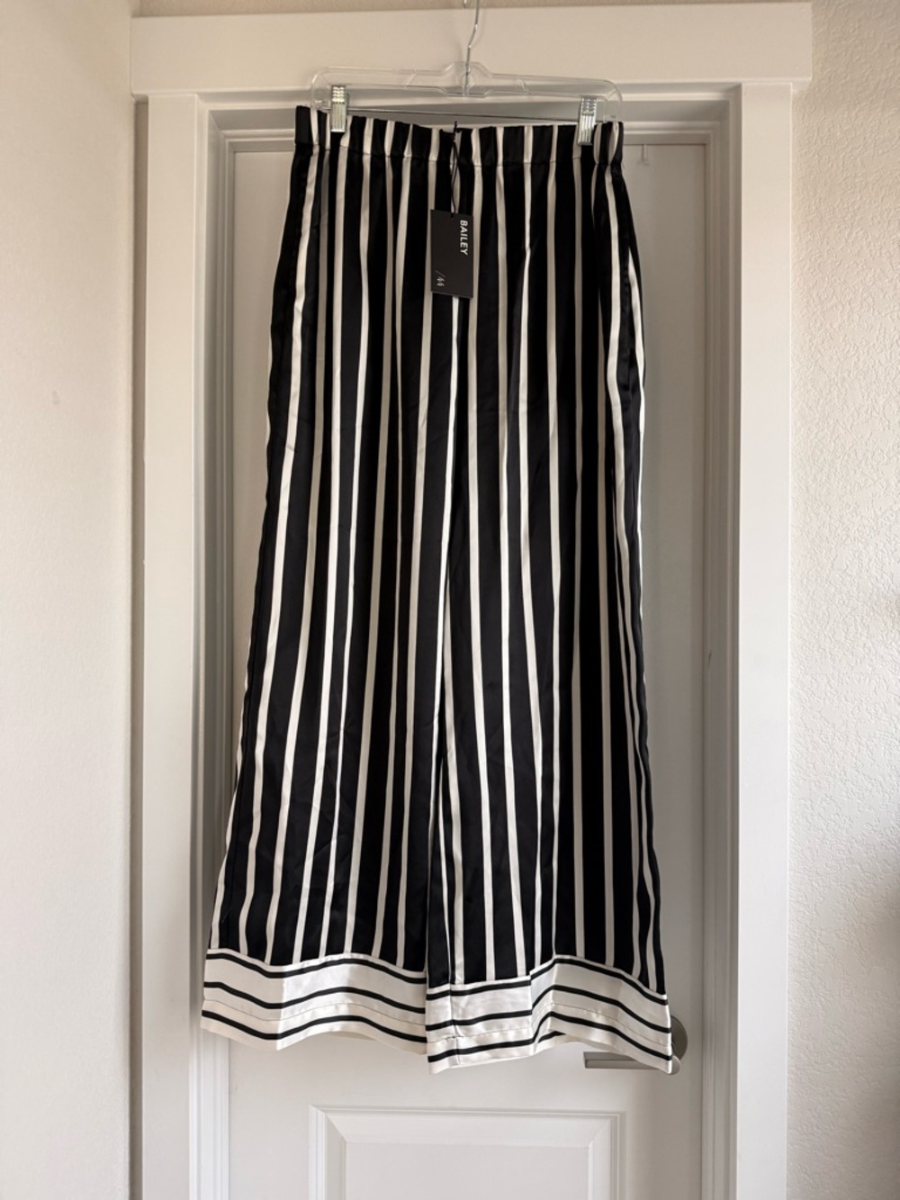 Bailey 44 Black and White Vertical Stripe Wide-Leg Pants